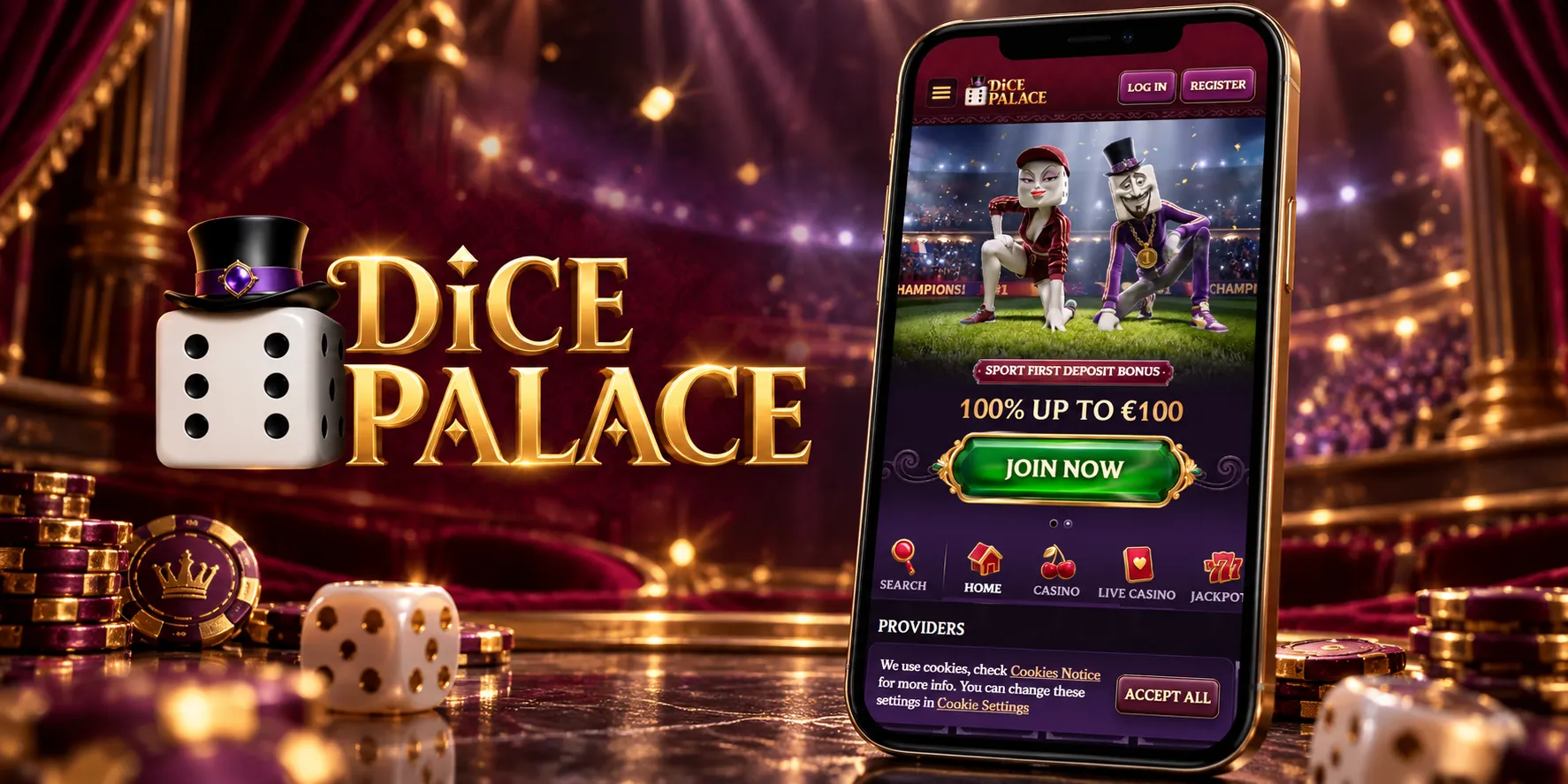 Capture d'écran de l'app DicePalace Casino